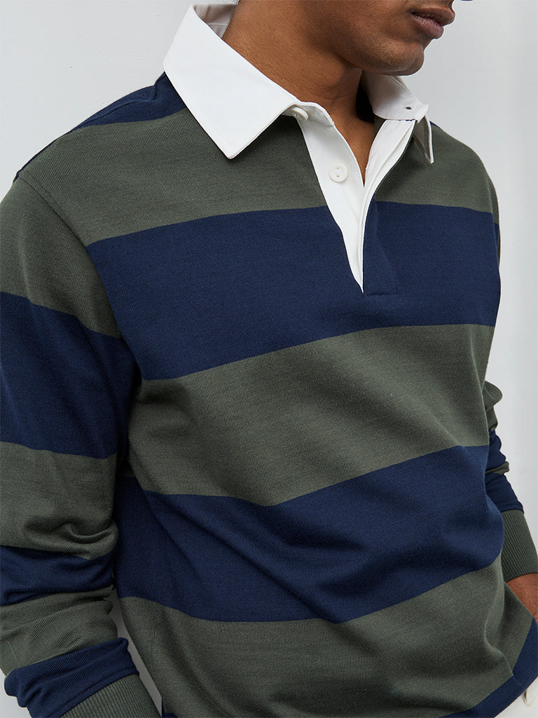 WES Casuals Navy Relaxed Fit Cotton-Blend Polo T-Shirt - Image 4