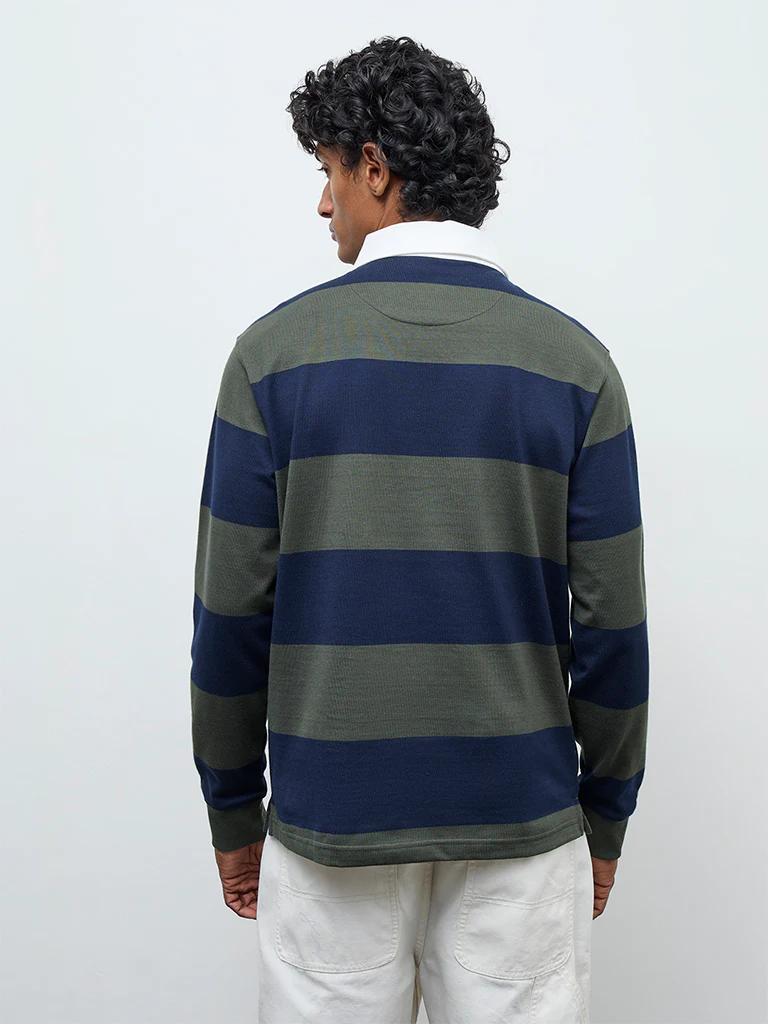 WES Casuals Navy Relaxed Fit Cotton-Blend Polo T-Shirt - Image 5