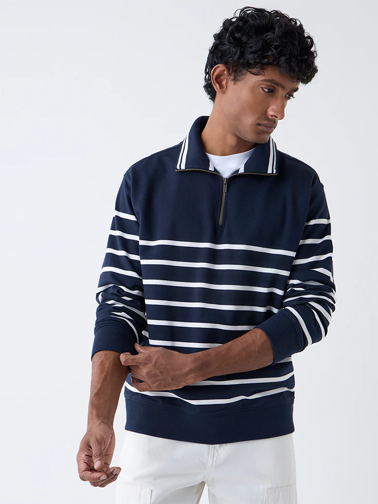WES Casuals Navy Relaxed-Fit Cotton-Blend Quarter-Zip Sweatshirt - Image 3