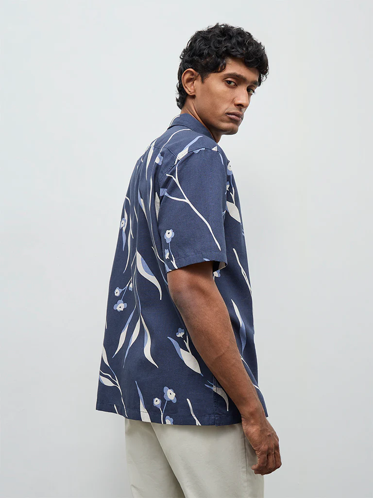 WES Casuals Navy Relaxed-Fit Cotton-Blend Shirt - Image 4