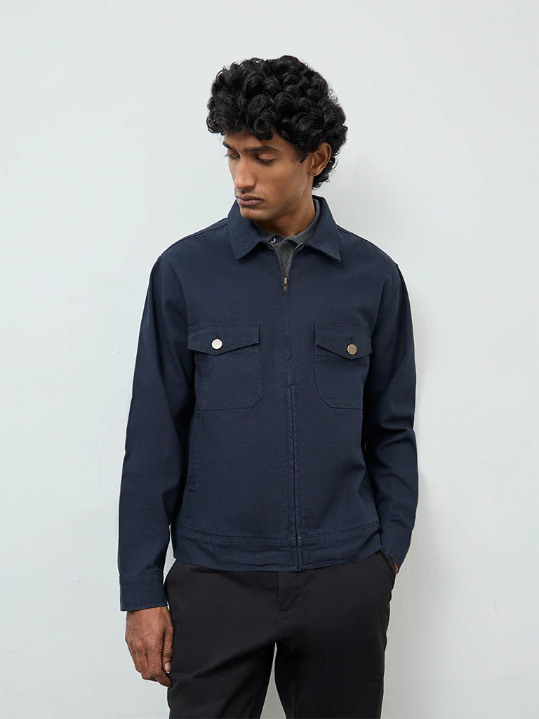 WES Casuals Navy Relaxed-Fit Cotton Jacket - Image 3