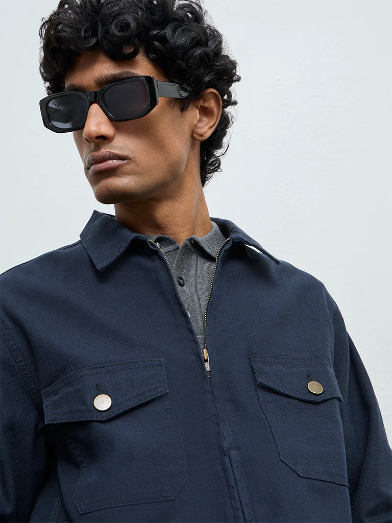 WES Casuals Navy Relaxed-Fit Cotton Jacket - Image 4