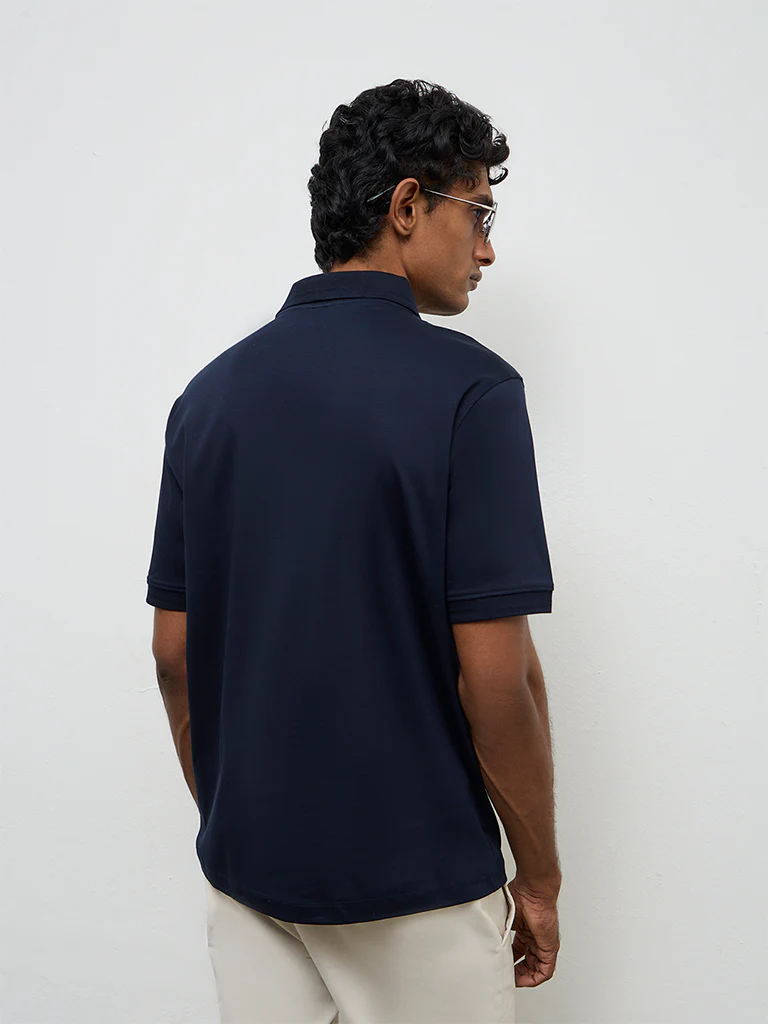 WES Casuals Navy Relaxed-Fit Cotton Polo T-Shirt - Image 5
