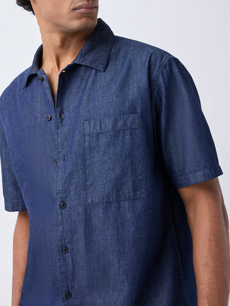 WES Casuals Navy Relaxed-Fit Denim Shirt - Image 4