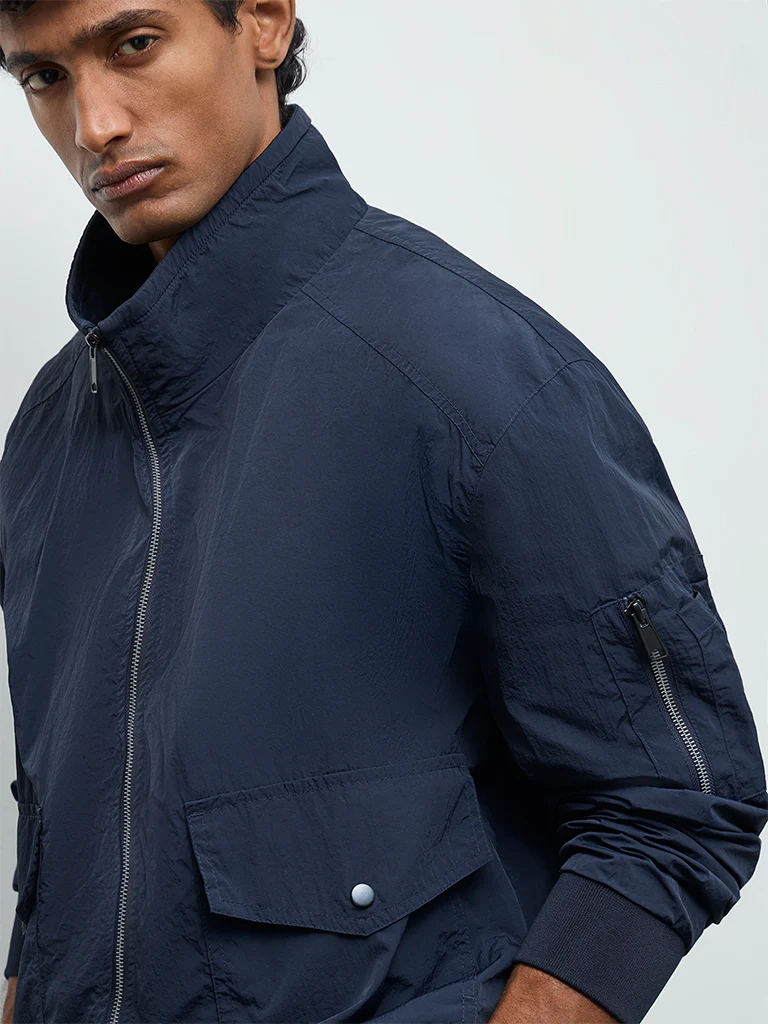 WES Casuals Navy Relaxed-Fit Jacket - Image 4