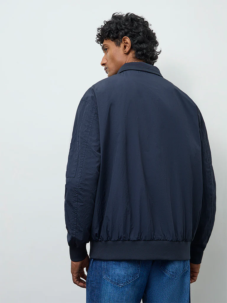 WES Casuals Navy Relaxed-Fit Jacket - Image 5