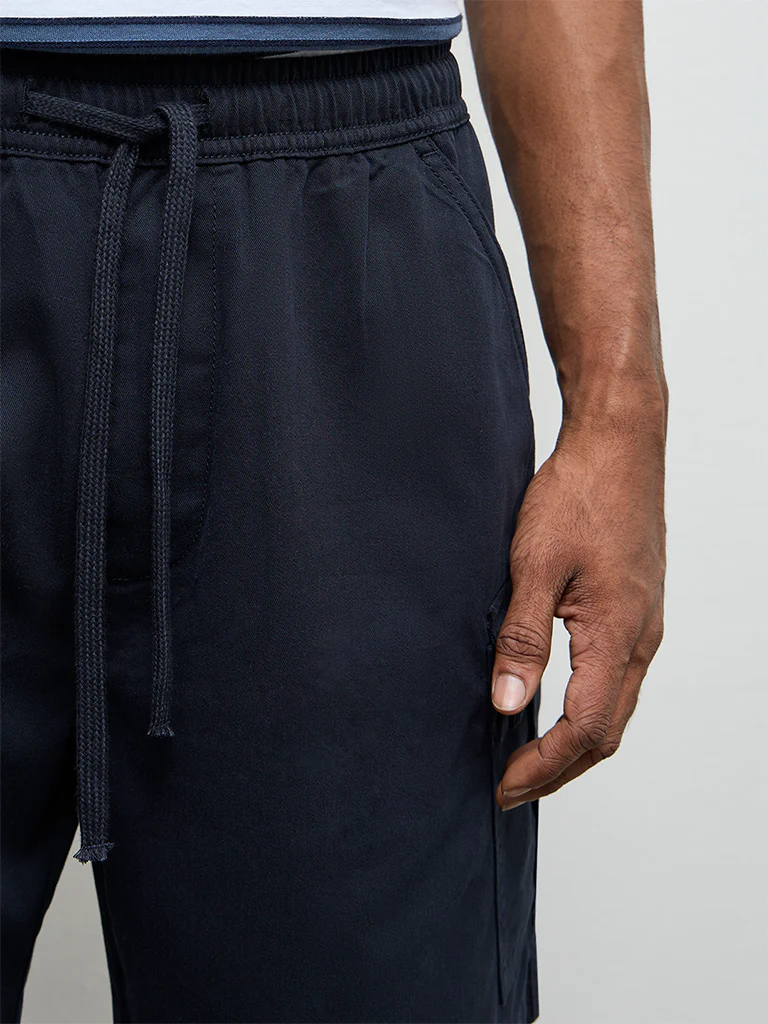 WES Casuals Navy Relaxed-Fit Mid-Rise Cotton Shorts - Image 4