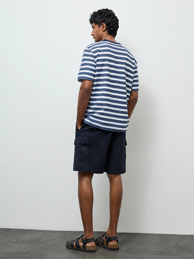 WES Casuals Navy Relaxed-Fit Mid-Rise Cotton Shorts - Image 5