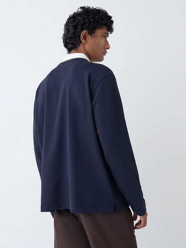 WES Casuals Navy Relaxed-Fit Quarter-Zip Cotton-Blend Sweatshirt - Image 5