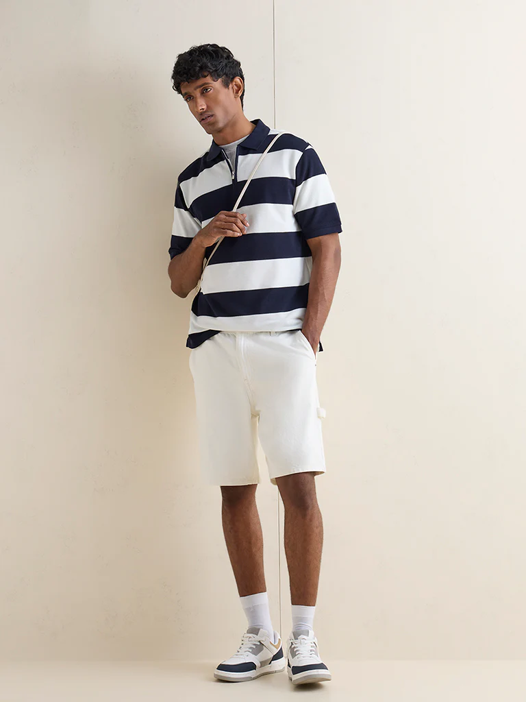 WES Casuals Navy Relaxed-Fit Quarter-Zip Polo T-Shirt - Image 2