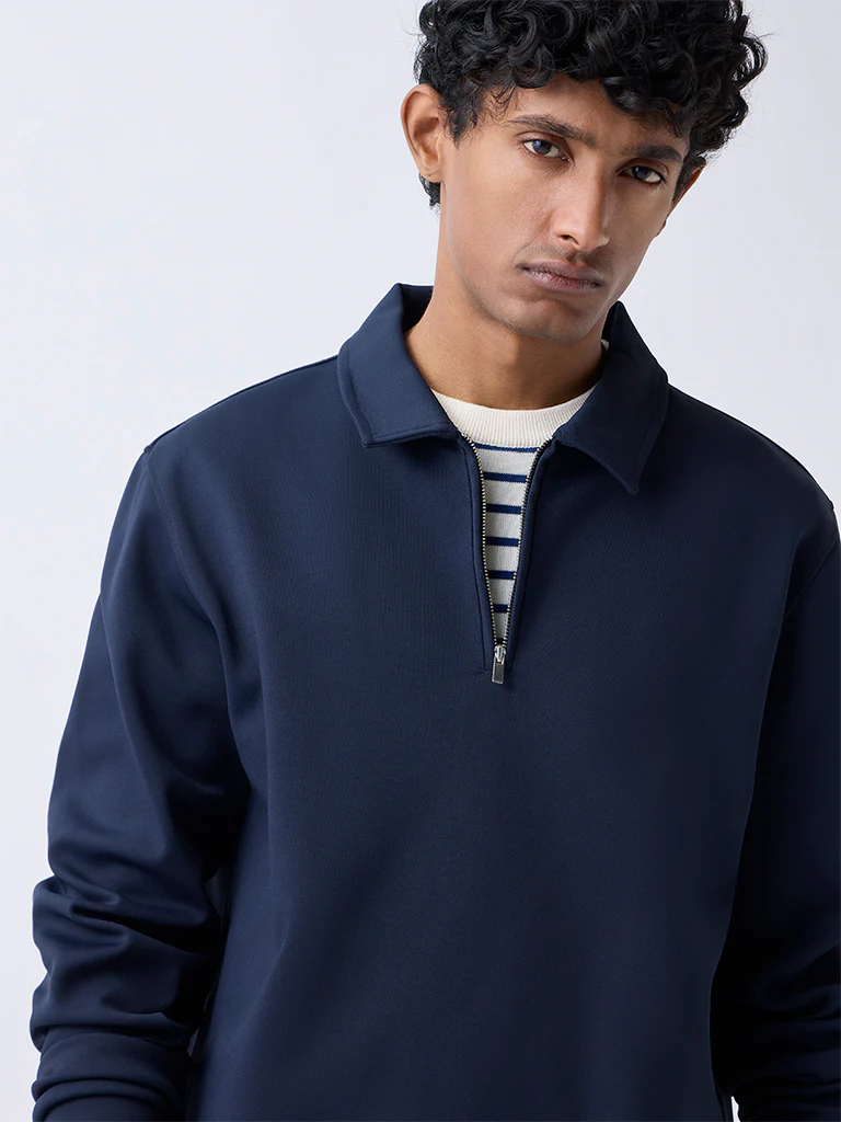 WES Casuals Navy Relaxed-Fit Quarter-Zip Sweatshirt - Image 3
