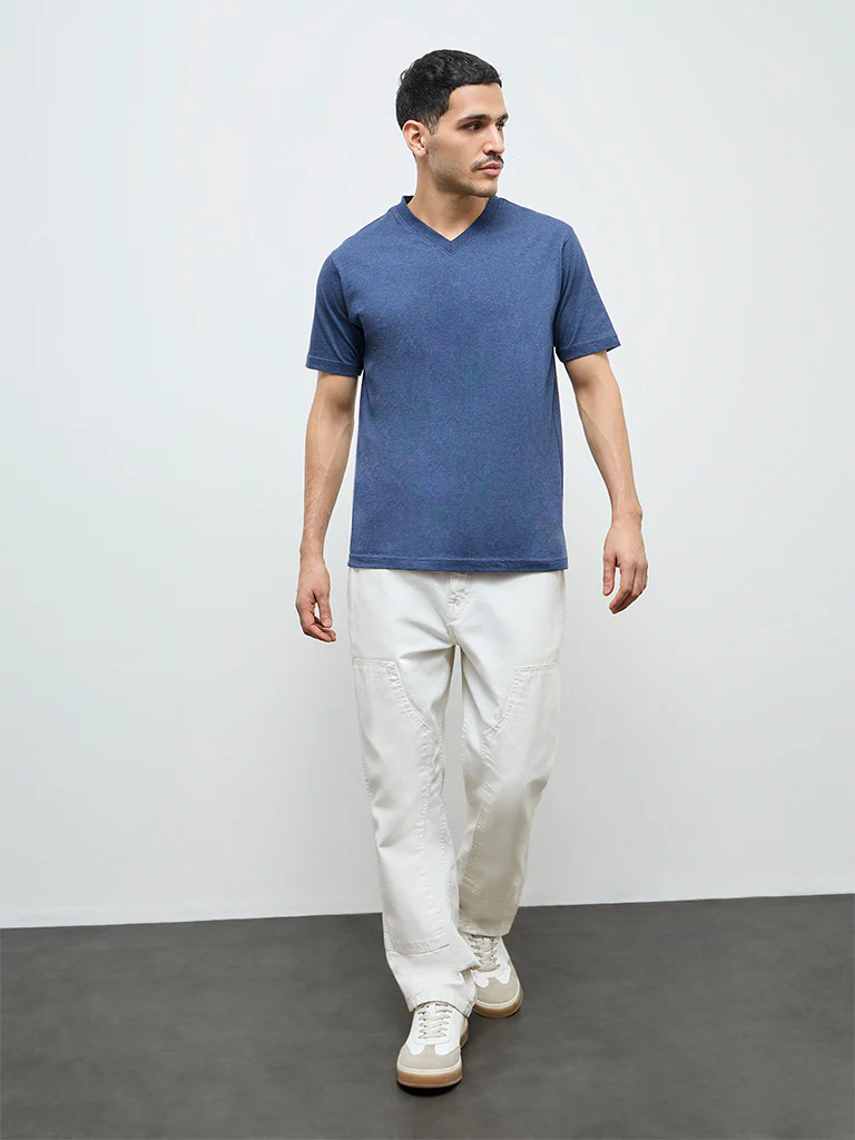 WES Casuals Navy Slim-Fit Cotton T-Shirt - Image 3