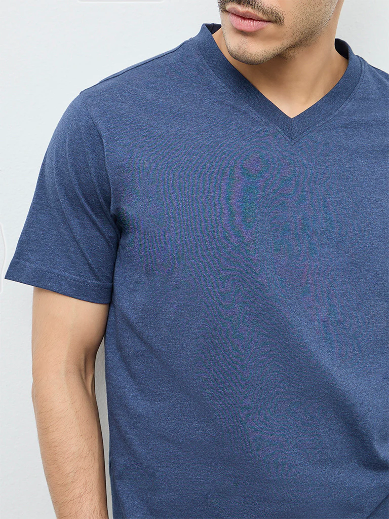WES Casuals Navy Slim-Fit Cotton T-Shirt - Image 4