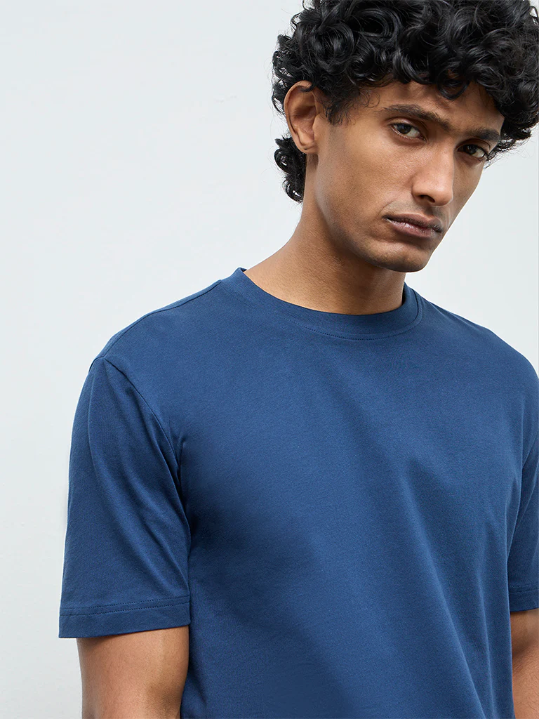 WES Casuals Navy Slim-Fit Cotton T-Shirt - Image 4