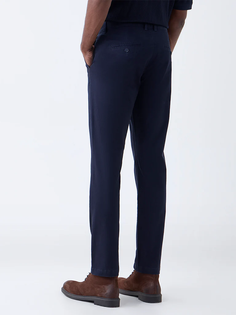 WES Casuals Navy Slim-Fit Mid-Rise Cotton-Blend Chinos - Image 5
