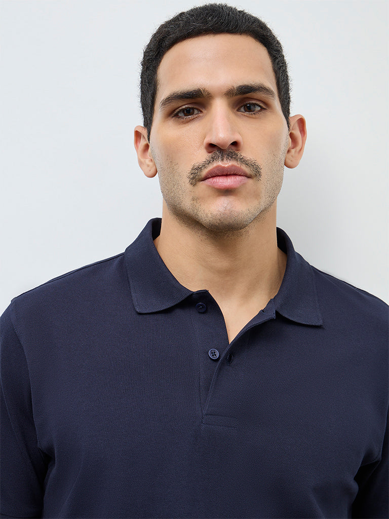 WES Casuals Navy Solid Relaxed-Fit Cotton-Blend Polo T-Shirt - Image 4