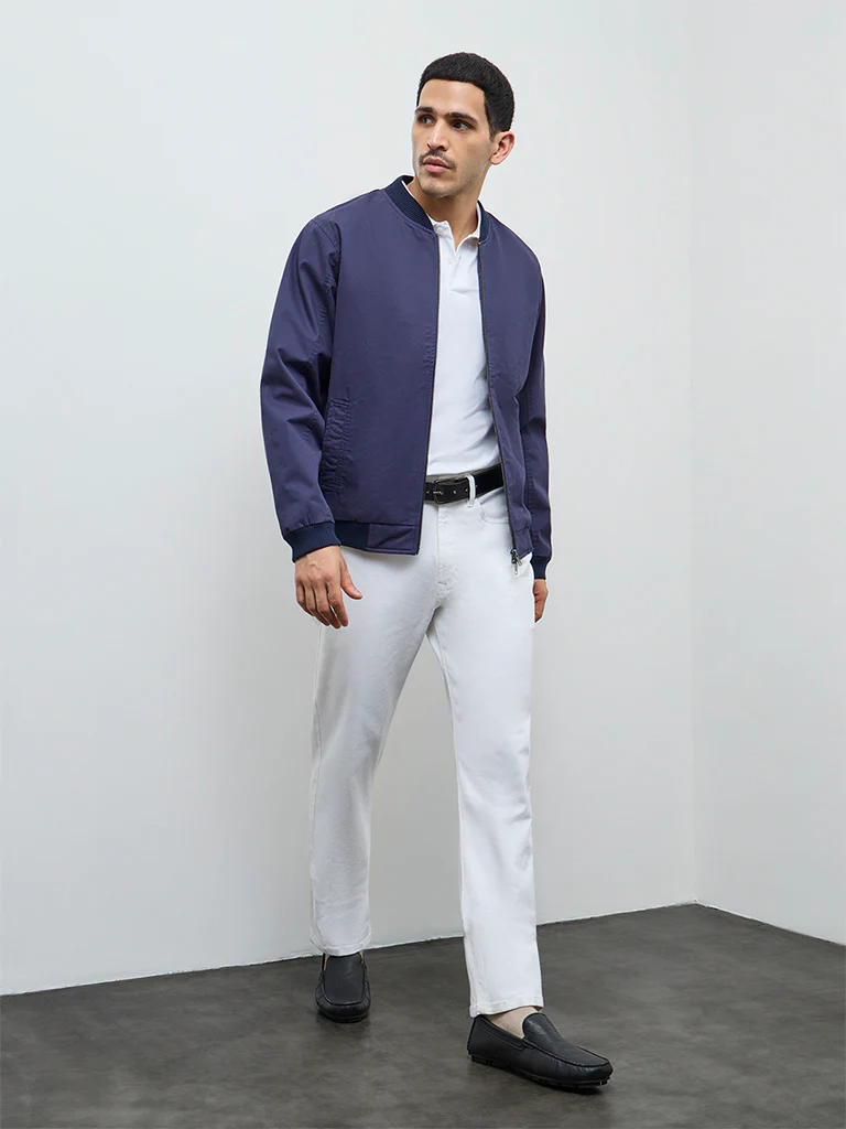 WES Casuals Navy Solid Relaxed-Fit Cotton Jacket - Image 3