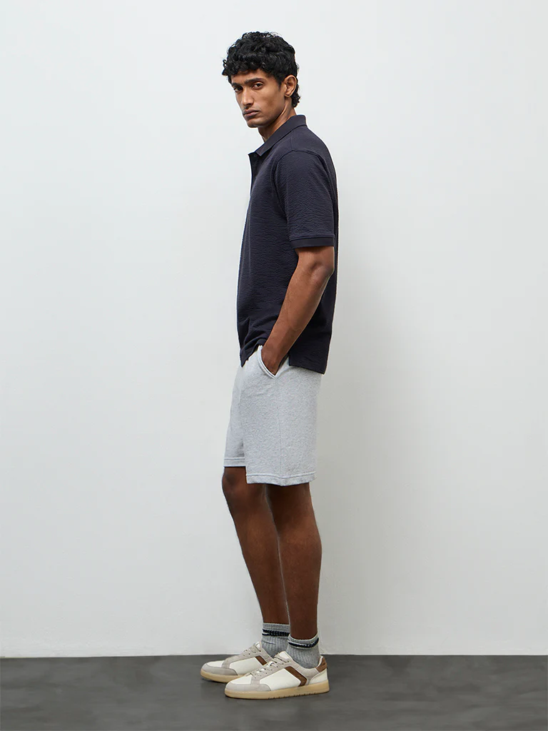 WES Casuals Navy Textured Relaxed Fit Polo T-Shirt - Image 3