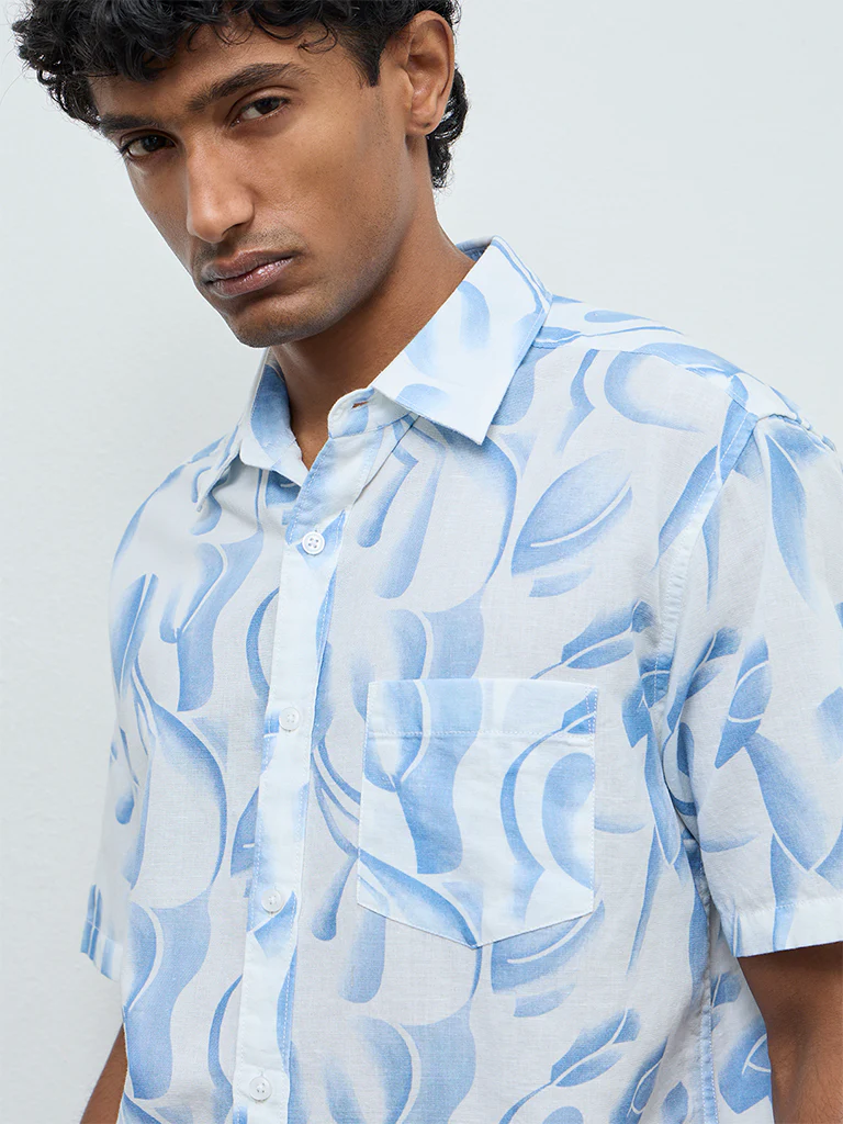 WES Casuals Off-White Abstract Relaxed Fit Cotton-Blend Shirt - Image 3