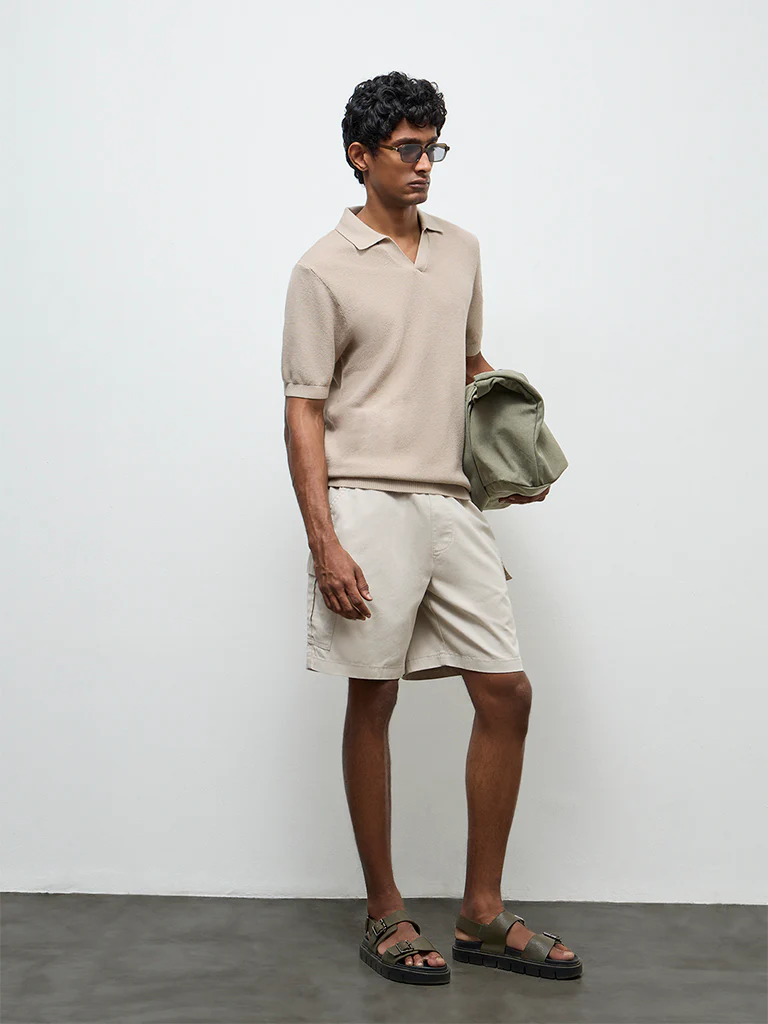 WES Casuals Off-White Knit Relaxed-Fit Cotton T-Shirt