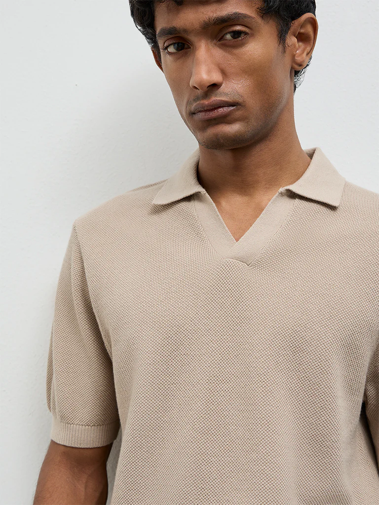 WES Casuals Off-White Knit Relaxed-Fit Cotton T-Shirt - Image 3