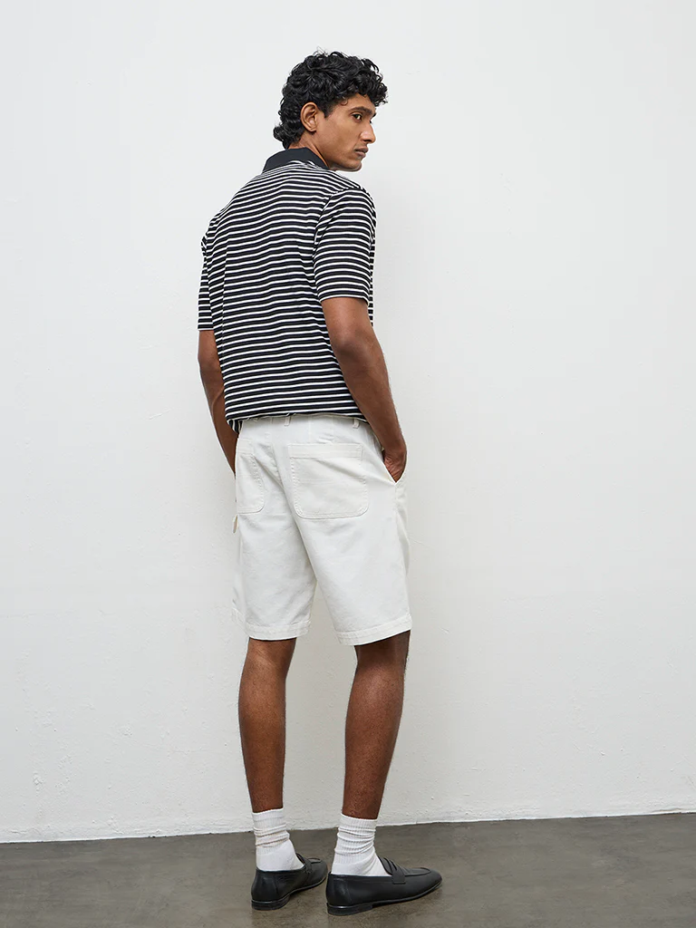 WES Casuals Off-White Relaxed-Fit Mid-Rise Canvas Carpenter Shorts - Image 5