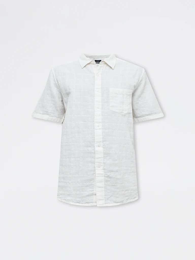 WES Casuals Off-White Textured Relaxed-Fit Cotton Shirt - Image 5