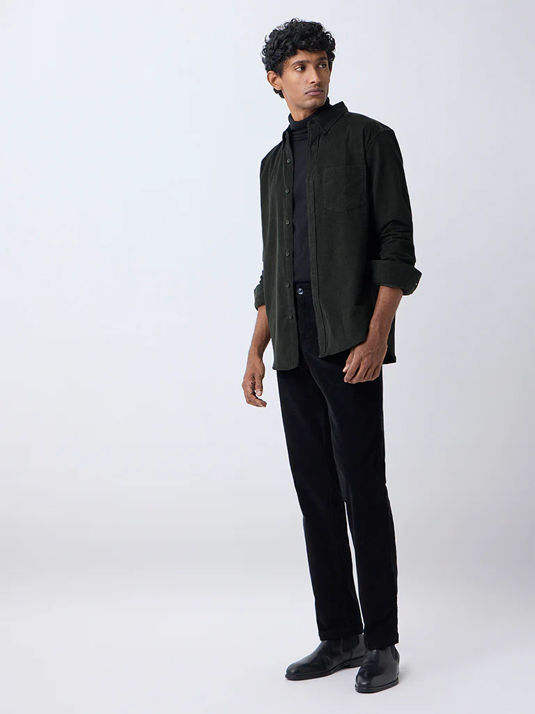 WES Casuals Olive Corduroy Relaxed-Fit Shirt - Image 3