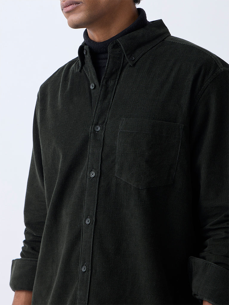 WES Casuals Olive Corduroy Relaxed-Fit Shirt - Image 4
