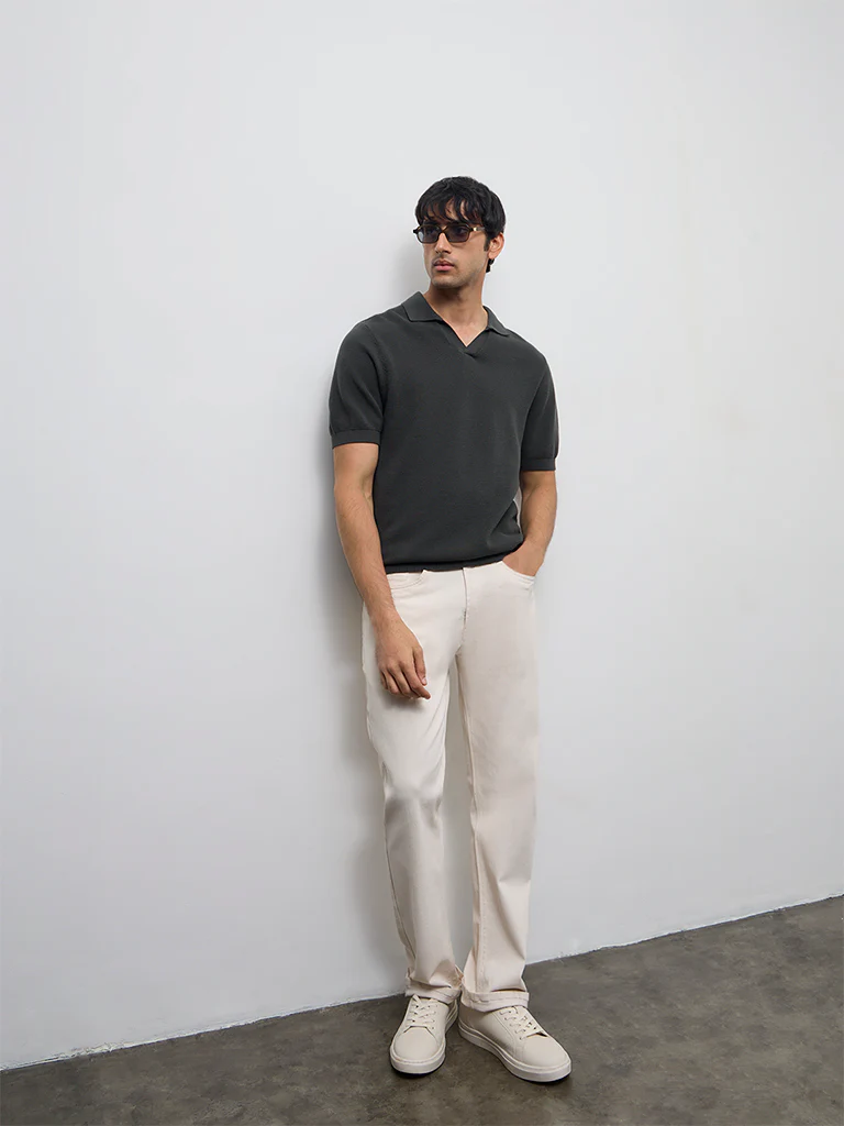 WES Casuals Olive Knit-Textured Relaxed-Fit Cotton T-Shirt - Image 2
