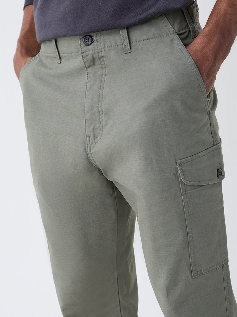 WES Casuals Olive Relaxed-Fit Cotton Trousers - Image 4