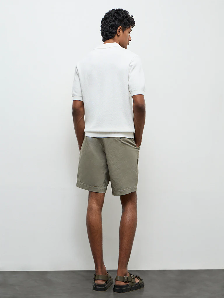 WES Casuals Olive Relaxed-Fit Mid-Rise Cotton-Blend Shorts - Image 5