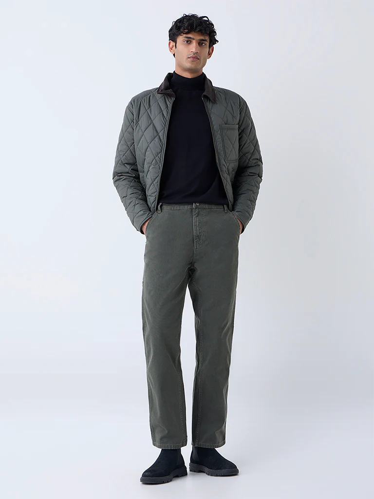 WES Casuals Olive Relaxed-Fit Mid-Rise Jeans