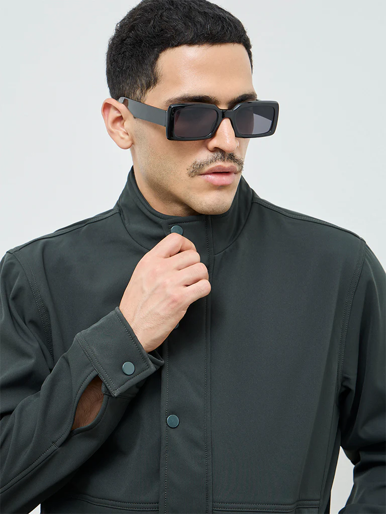 WES Casuals Olive Solid Relaxed Fit Jacket - Image 3