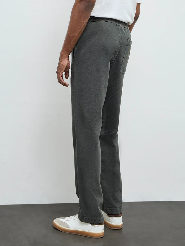 WES Casuals Olive Solid Relaxed-Fit Mid-Rise Cotton Chinos - Image 5