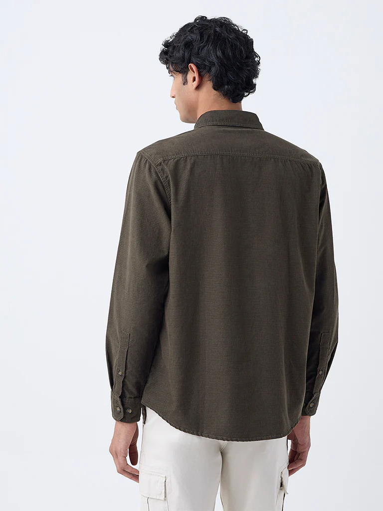 WES Casuals Olive Textured Relaxed-Fit Cotton Shirt - Image 5