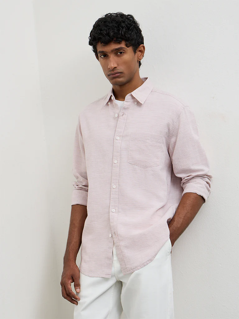 WES Casuals Peach Relaxed-Fit Cotton-Blend Shirt - Image 2
