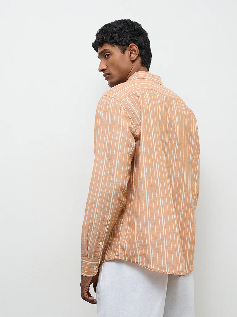 WES Casuals Peach Striped Relaxed-Fit Cotton-Blend Shirt - Image 4