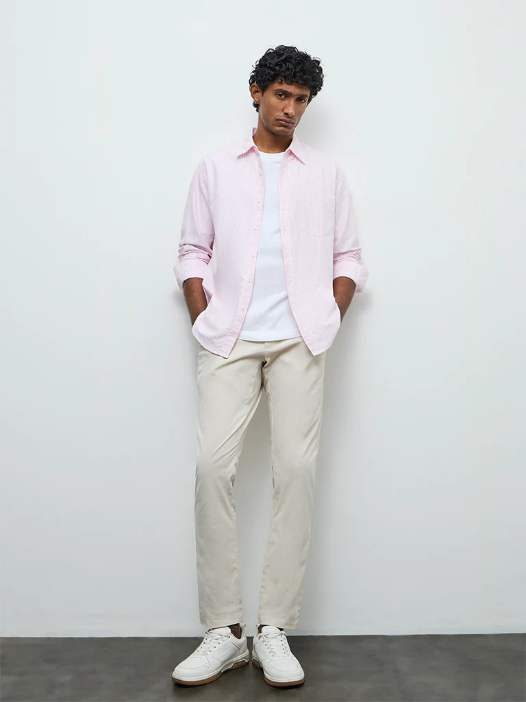WES Casuals Pink Striped Relaxed-Fit Cotton Shirt - Image 2
