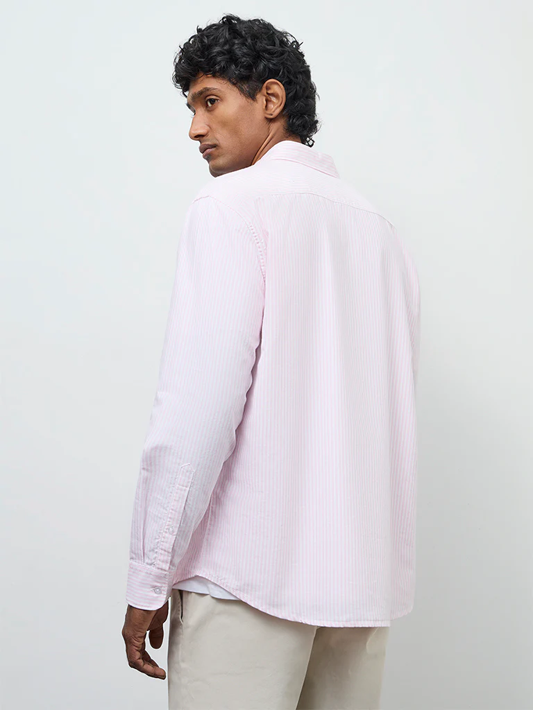 WES Casuals Pink Striped Relaxed-Fit Cotton Shirt - Image 4