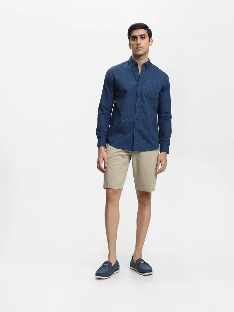 WES Casuals Printed Navy Cotton Slim-Fit Shirt - Image 3
