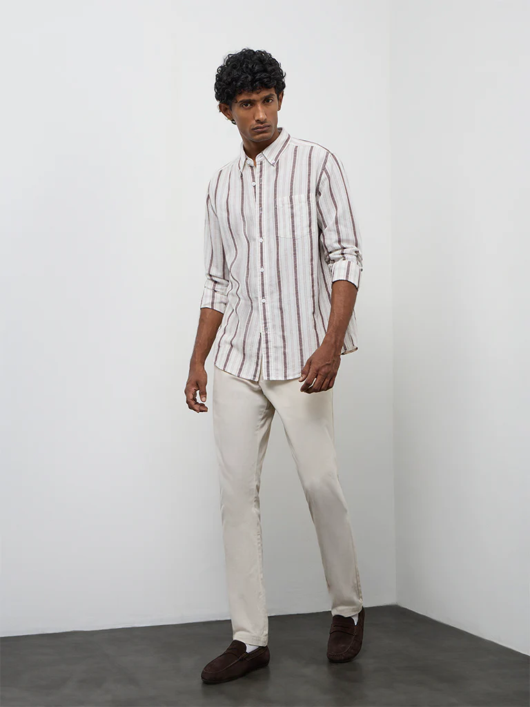 WES Casuals Purple Striped Relaxed-Fit Cotton-Blend Shirt - Image 2