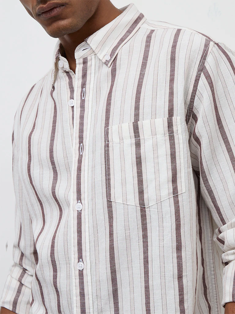 WES Casuals Purple Striped Relaxed-Fit Cotton-Blend Shirt - Image 3