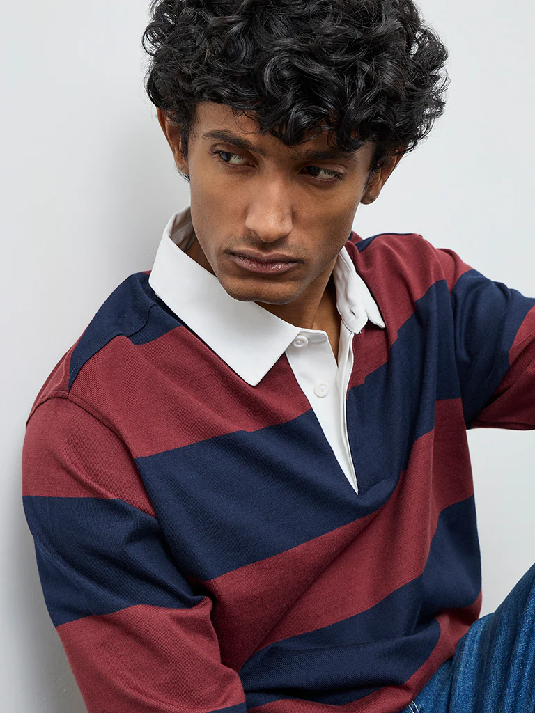WES Casuals Rust Relaxed Fit Cotton-Blend Polo T-Shirt - Image 3