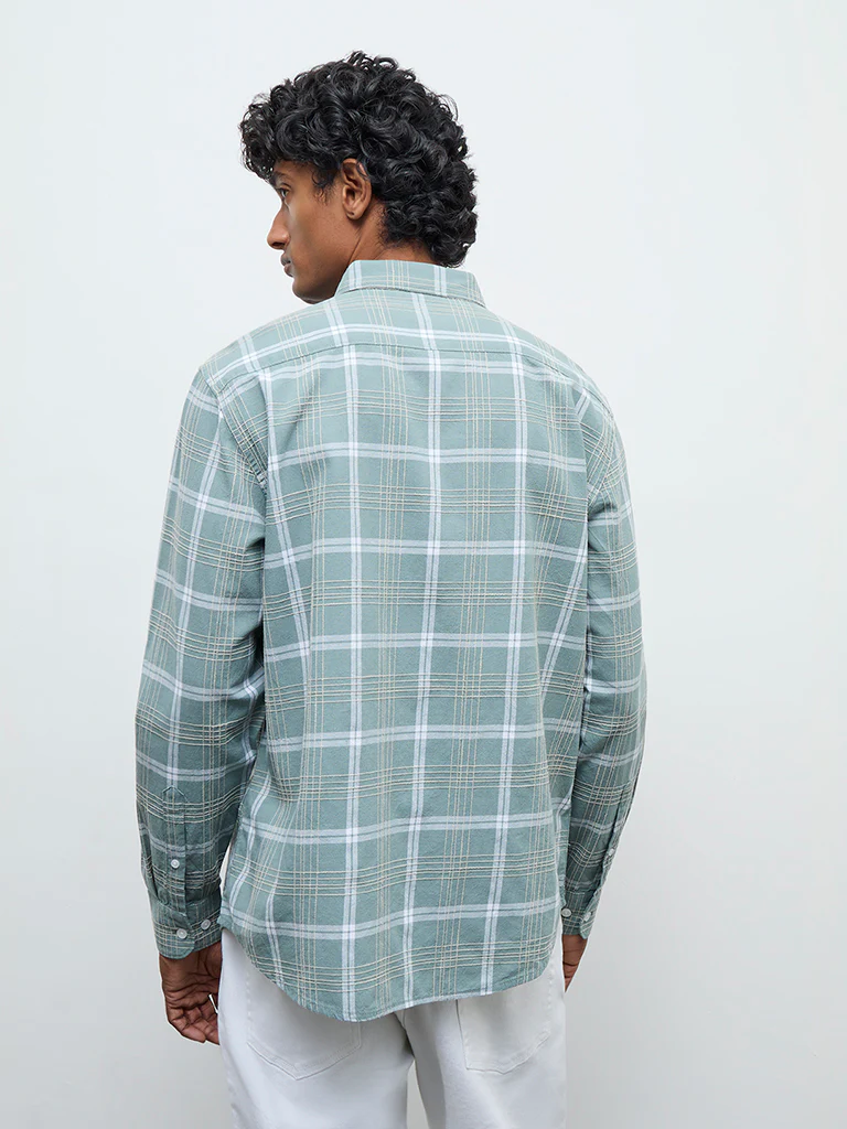 WES Casuals Sage Check Relaxed Fit Cotton Shirt - Image 4