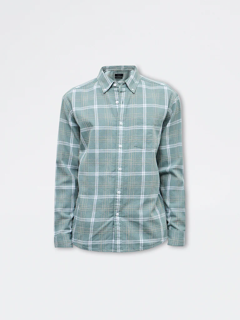 WES Casuals Sage Check Relaxed Fit Cotton Shirt - Image 5