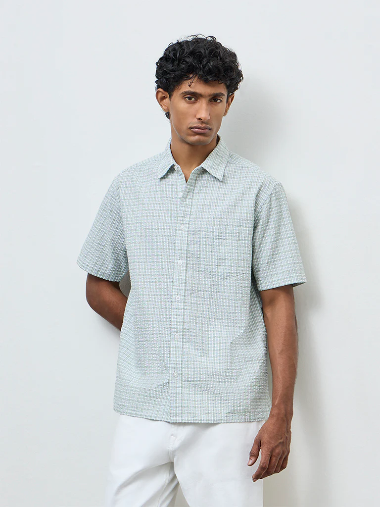 WES Casuals Sage Check Relaxed Fit Cotton Shirt - Image 3