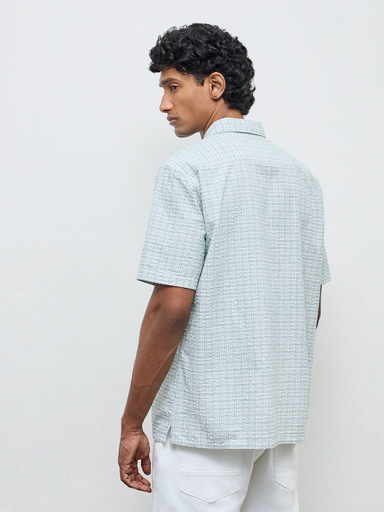WES Casuals Sage Check Relaxed Fit Cotton Shirt - Image 5