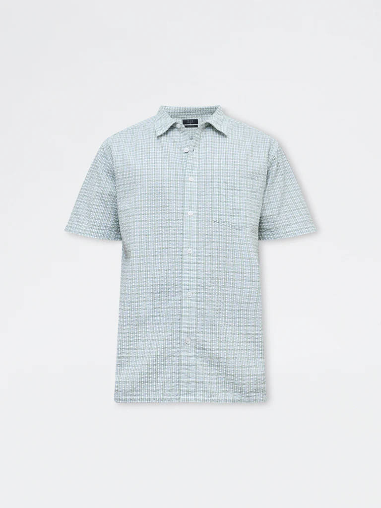 WES Casuals Sage Check Relaxed Fit Cotton Shirt - Image 6