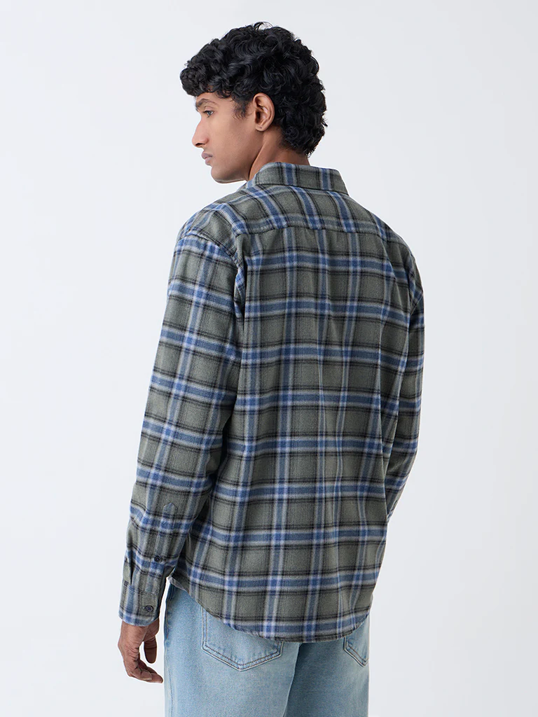 WES Casuals Sage Checks Relaxed-Fit Cotton-Blend Shirt - Image 4